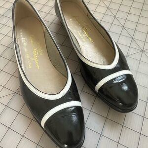 Salvatore Ferragamo Black and White Patent Leather Ballet Flats